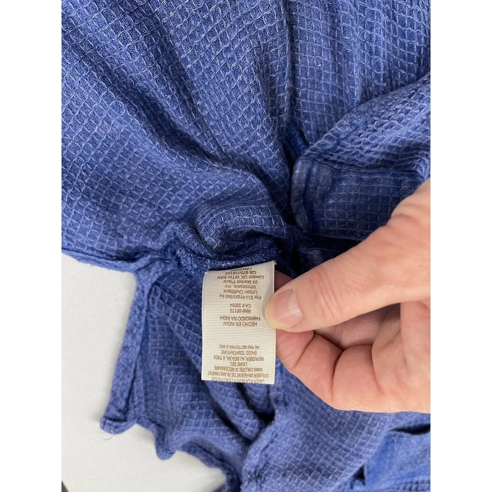 Free People Womens Shirt Large Blue Waffle Knit Tunic Top Button Front Oversized